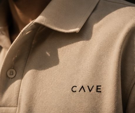 CAVE wordmark on sand piqué